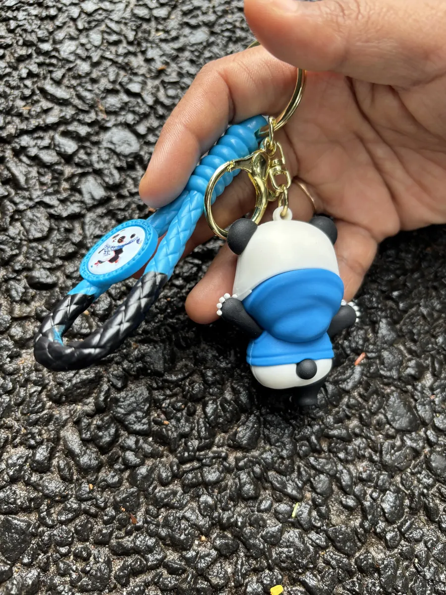 Standing Panda Blue Dress Keychain