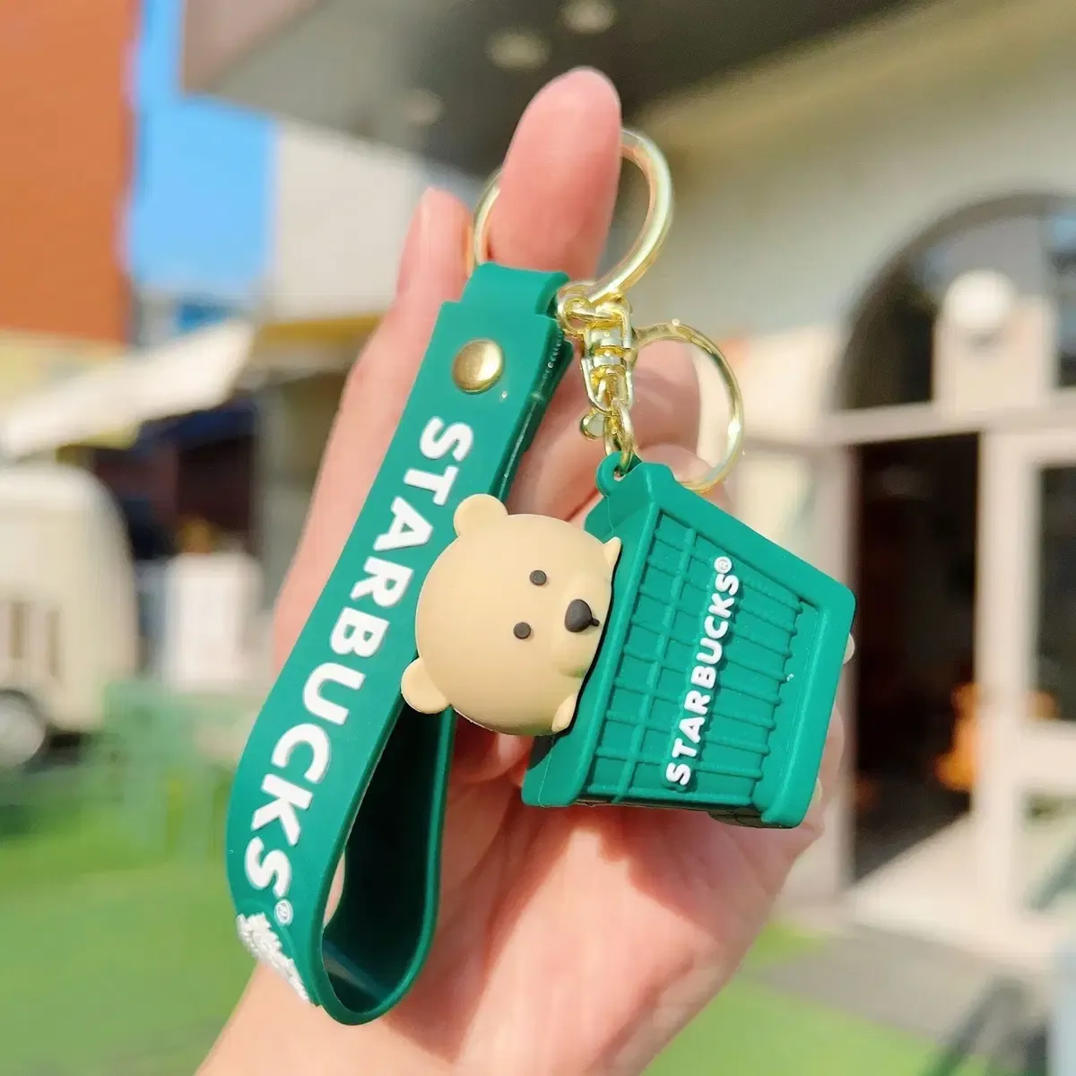 Starbucks Bear in a Green Cart Keychain