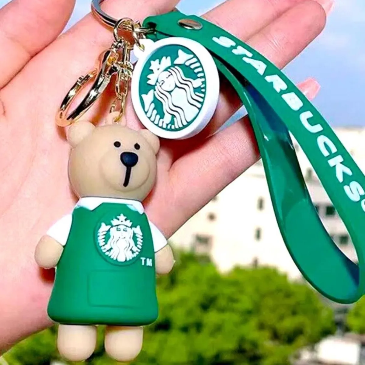 Starbucks Standing Bear Green Outfit Keychain